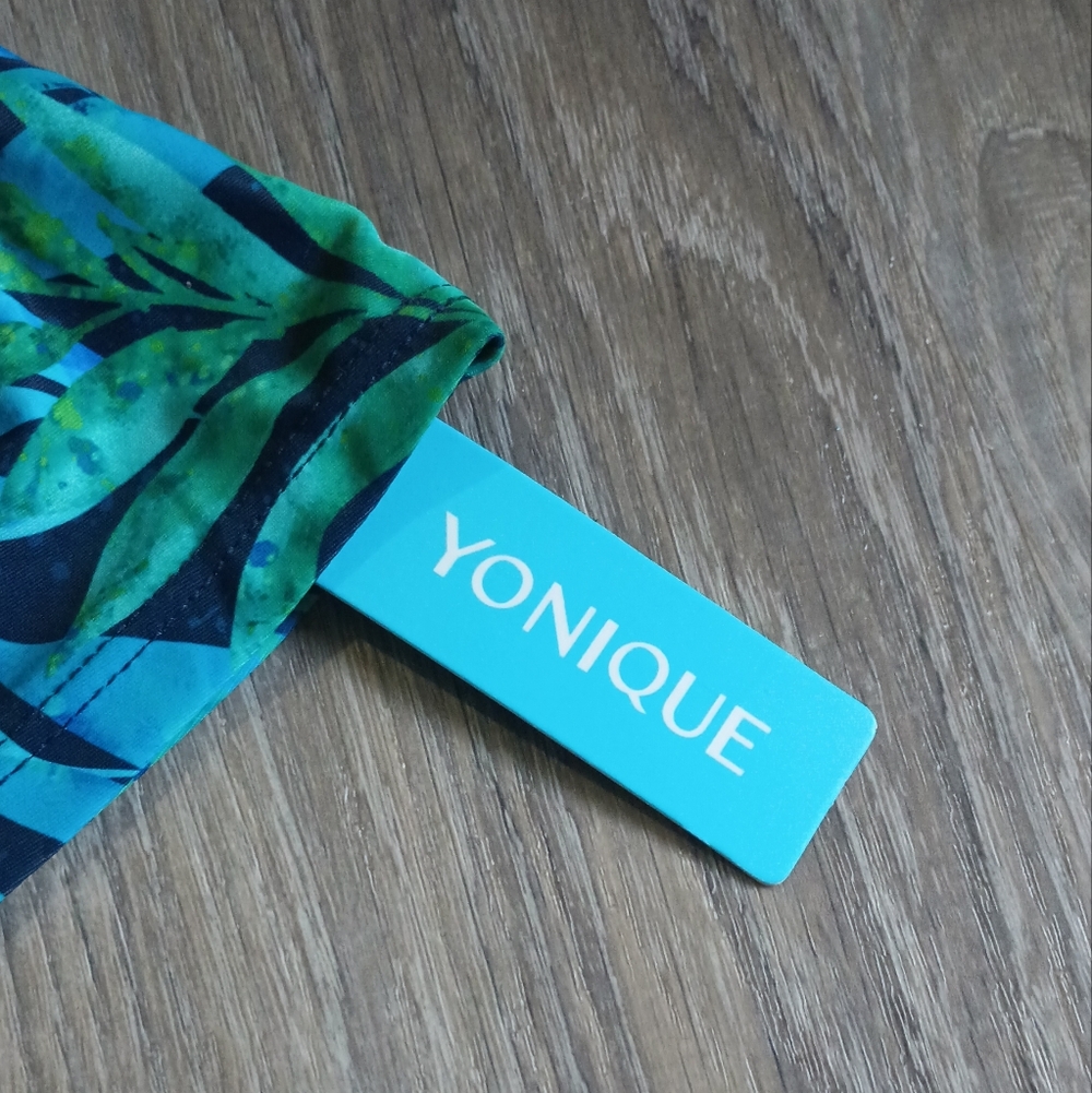 Younique Blue and Green Tropical Print Swim Tankini Top - Picture 3 of 5